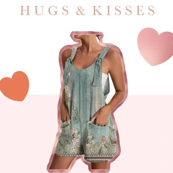 - NEW Vintage Boho Style Romper with tie sleeves Sage green - Picture 2 of 4